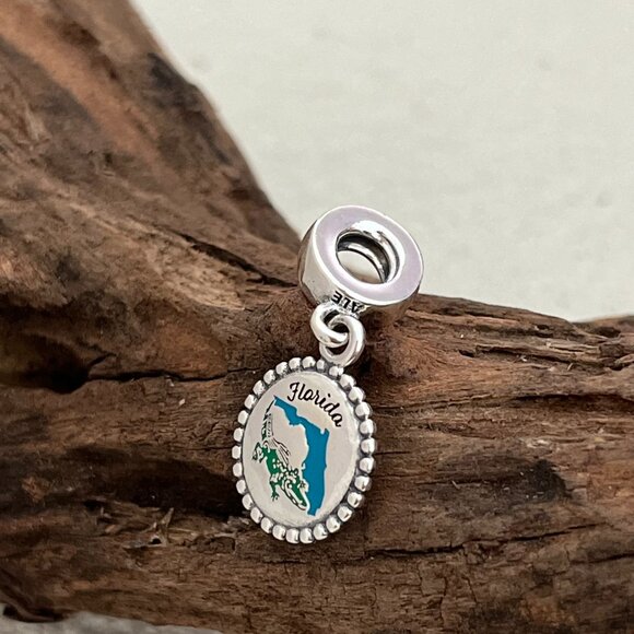 Pandora Florida Map Crocodile S925 Silver Dangle Charm - Picture 3 of 4